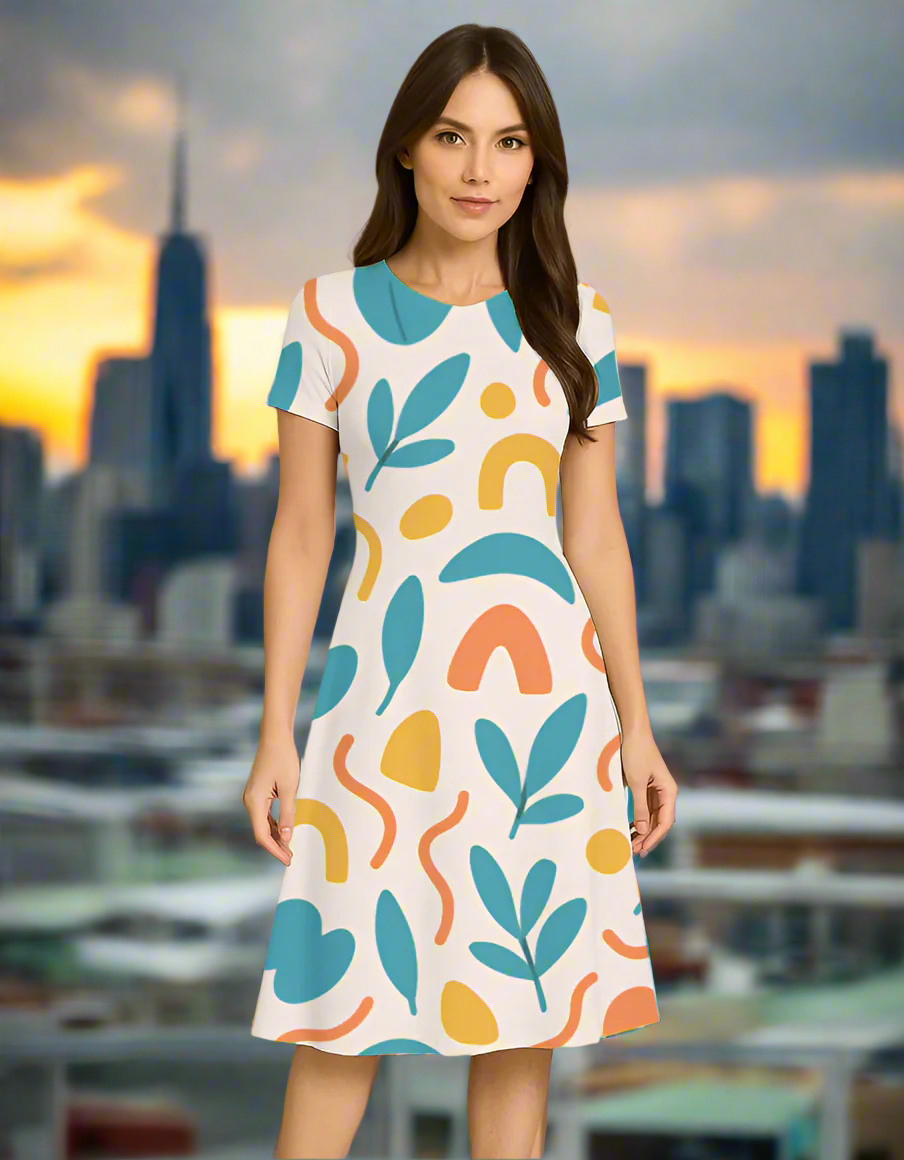 AOP A Line Dress Fit And Flare Poly Spandex Breathable