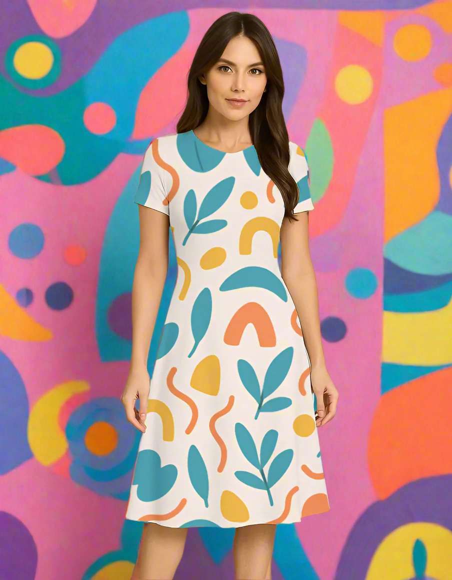 AOP A Line Dress Fit And Flare Poly Spandex Breathable